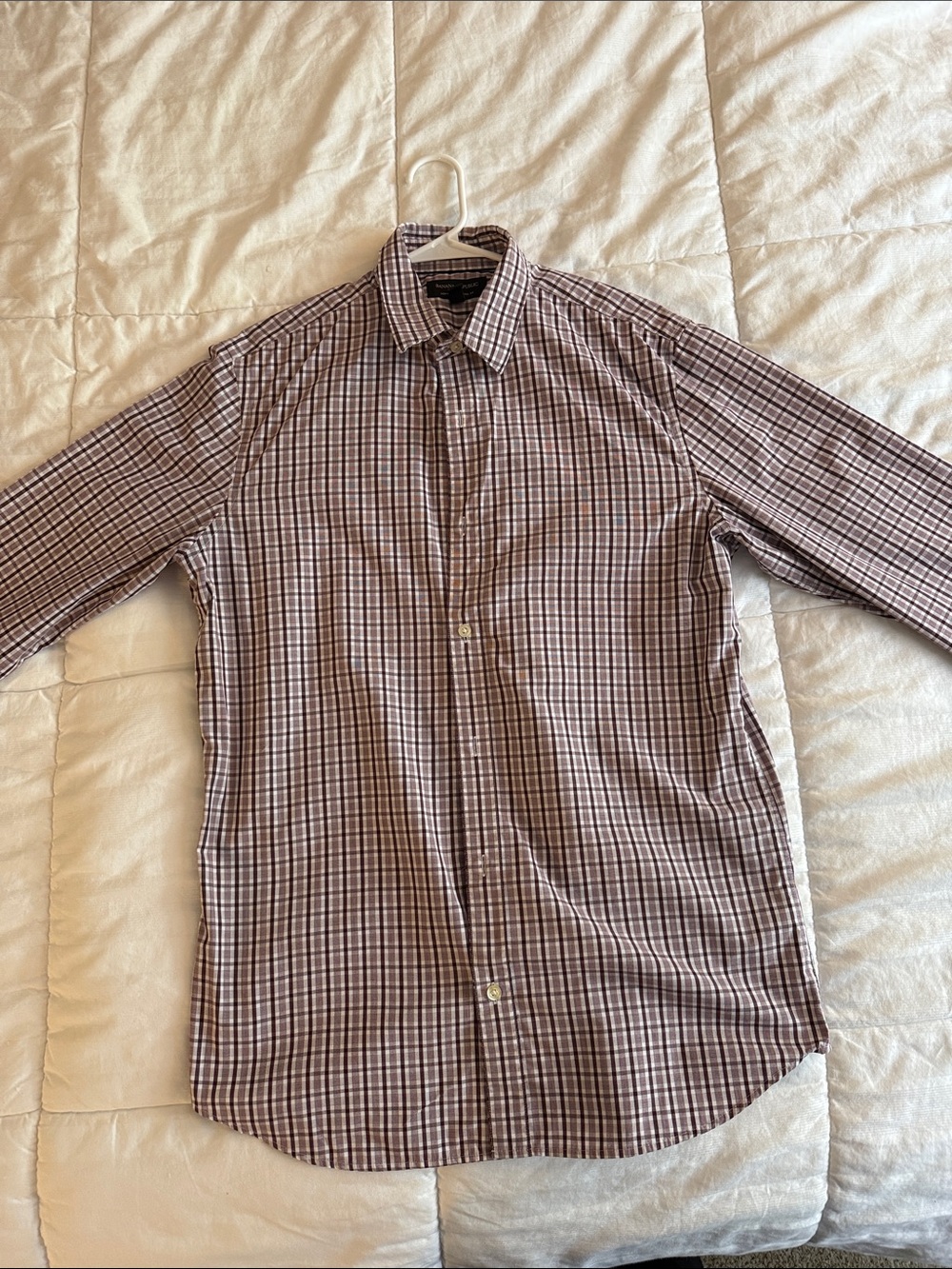 Banana Republic Men's Plaid Dress Shirt - Brown & White